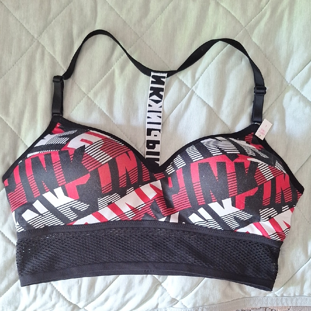NWT Victoria Secret stylish Black and Red Women's Racer back Sports Bra